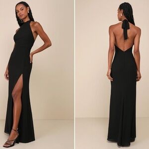 LULU's Sexy Prom Wedding Bridesmaid Elegant Open Back Halter Maxi Dress NWOT